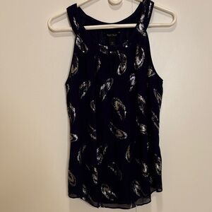 White House Black Market Silk Metallic Feather Tank Top – Size L